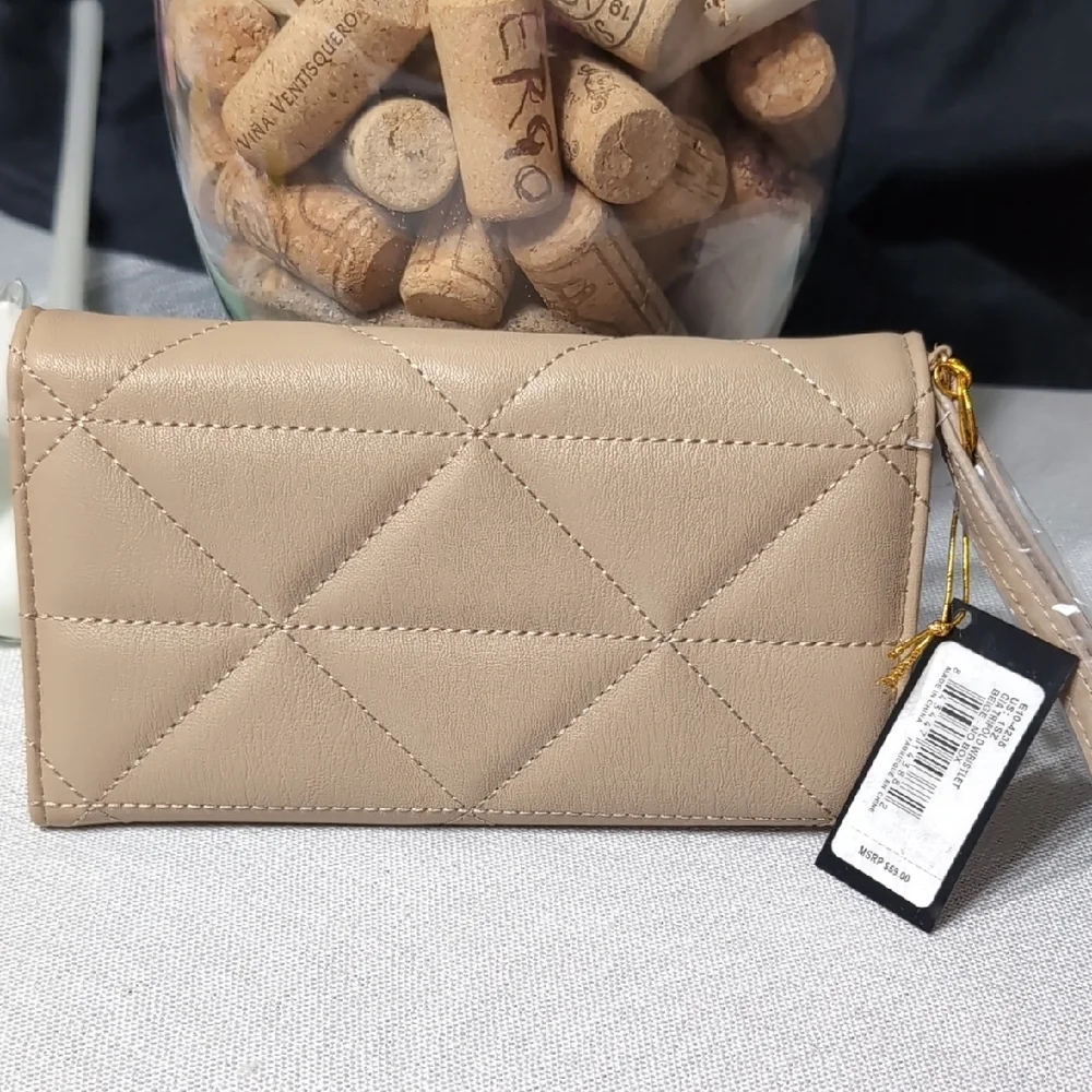 bebe Tan Quilted Clutch Wristlet